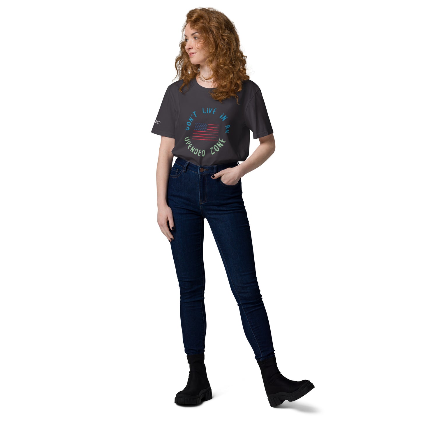 UPENDED UNISEX ORGANIC COTTON T-SHIRT DON'T LIVE IN AN UPENDED ZONE