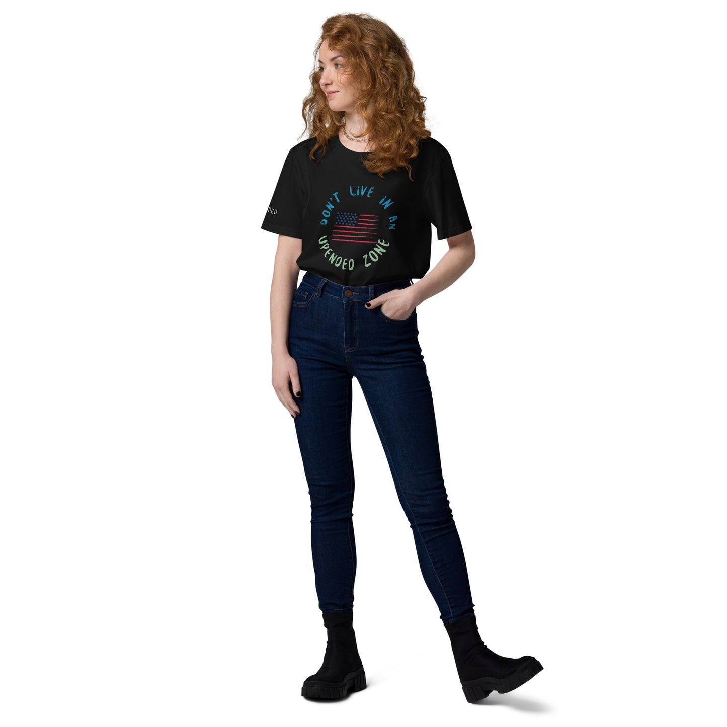 UPENDED UNISEX ORGANIC COTTON T-SHIRT DON'T LIVE IN AN UPENDED ZONE
