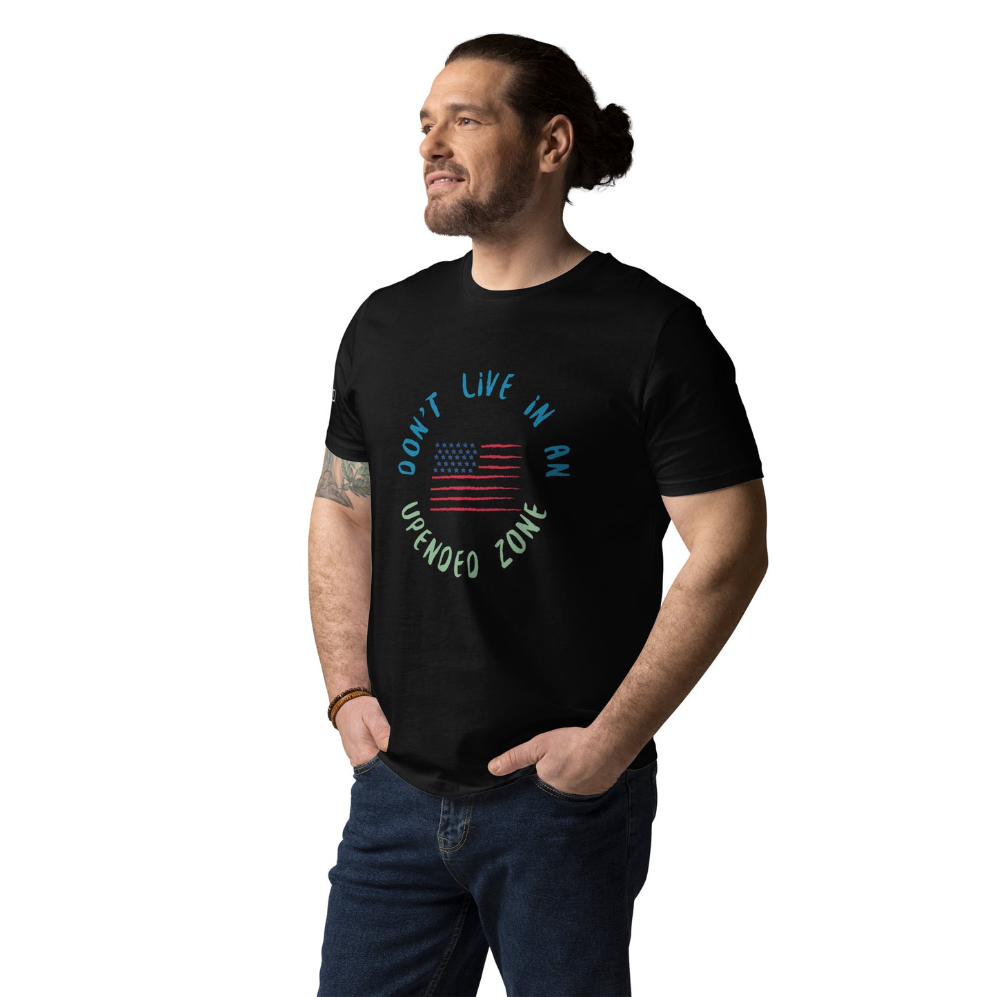 UPENDED UNISEX ORGANIC COTTON T-SHIRT DON'T LIVE IN AN UPENDED ZONE