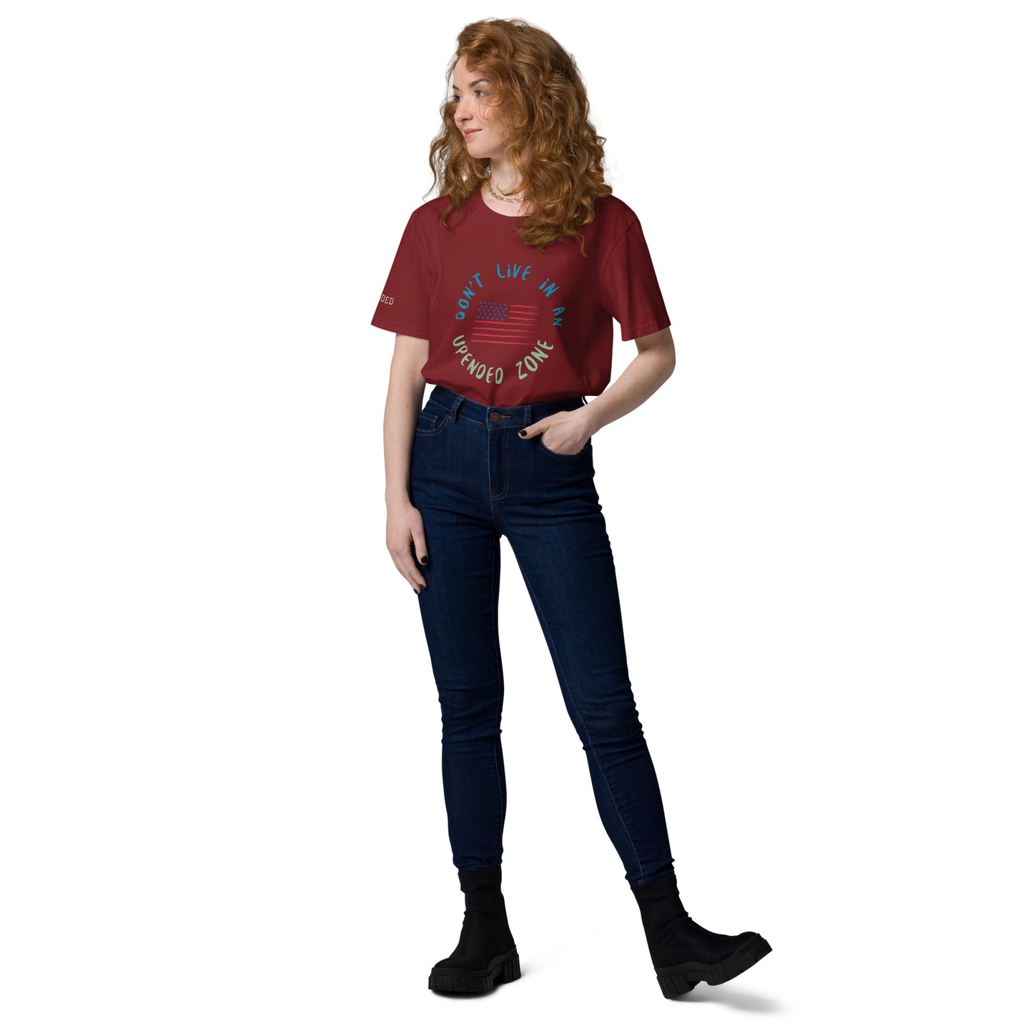 UPENDED UNISEX ORGANIC COTTON T-SHIRT DON'T LIVE IN AN UPENDED ZONE