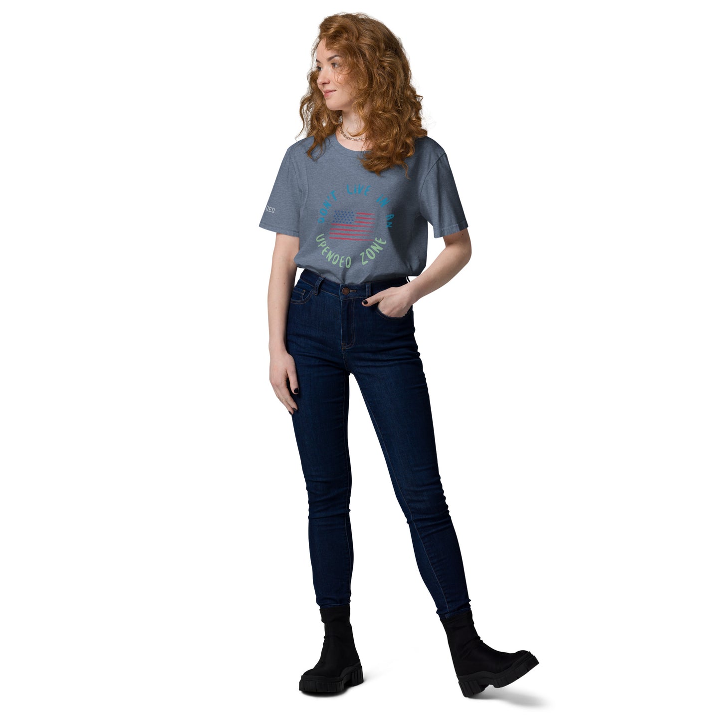 UPENDED UNISEX ORGANIC COTTON T-SHIRT DON'T LIVE IN AN UPENDED ZONE