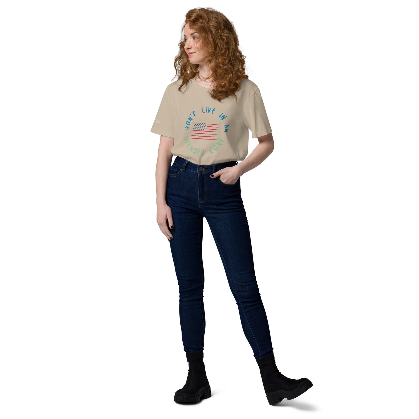 UPENDED UNISEX ORGANIC COTTON T-SHIRT DON'T LIVE IN AN UPENDED ZONE