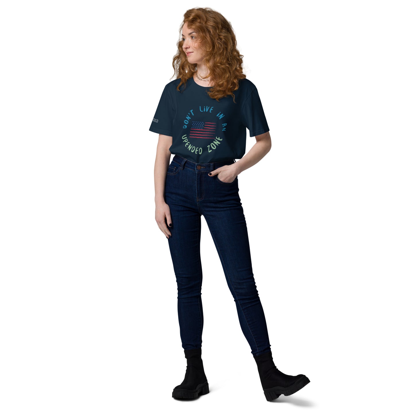 UPENDED UNISEX ORGANIC COTTON T-SHIRT DON'T LIVE IN AN UPENDED ZONE