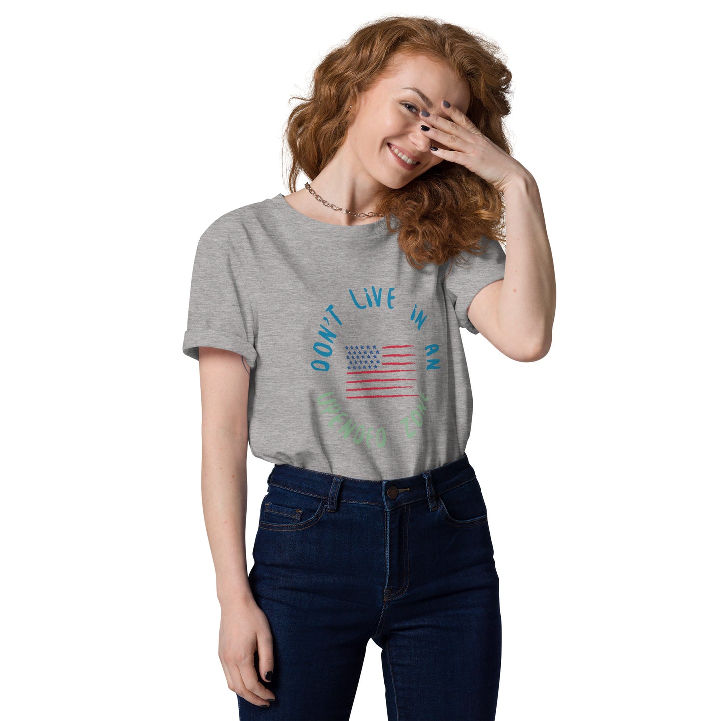 UPENDED UNISEX ORGANIC COTTON T-SHIRT DON'T LIVE IN AN UPENDED ZONE