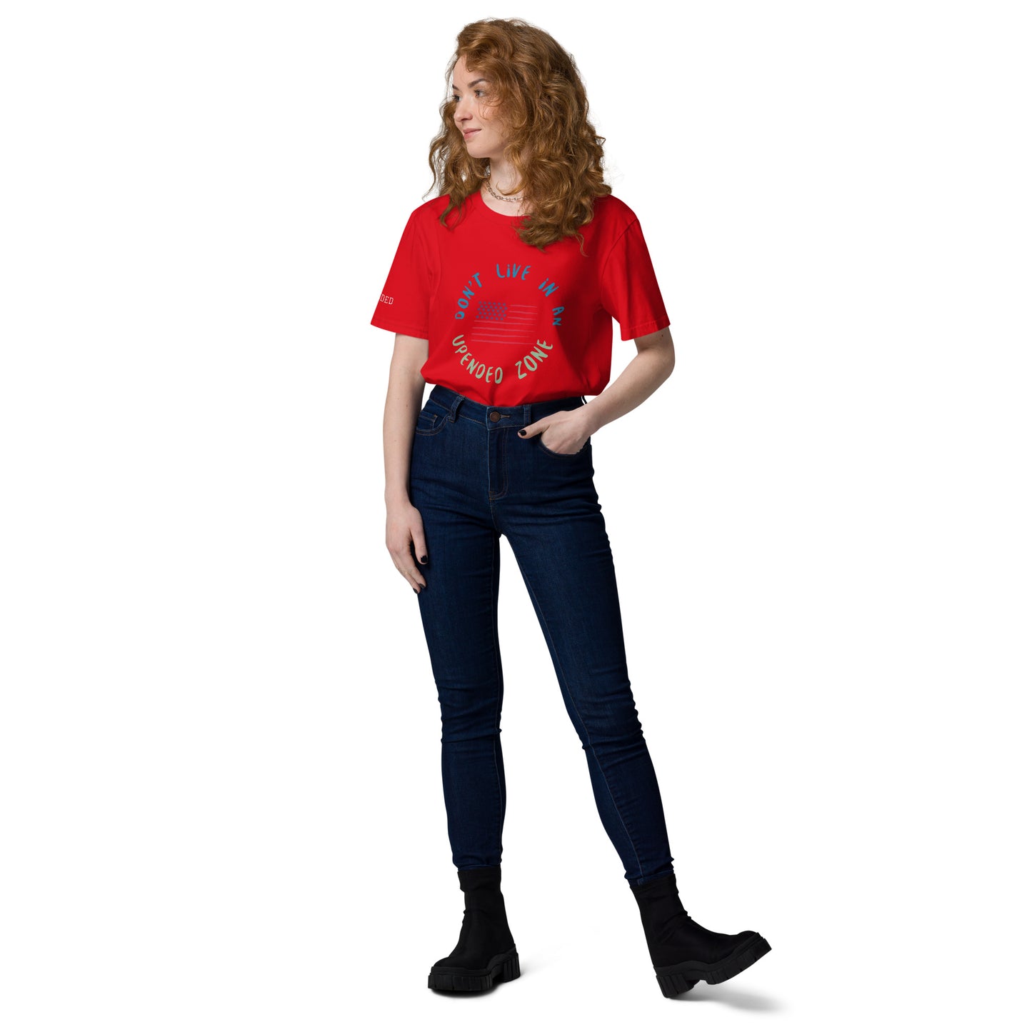 UPENDED UNISEX ORGANIC COTTON T-SHIRT DON'T LIVE IN AN UPENDED ZONE