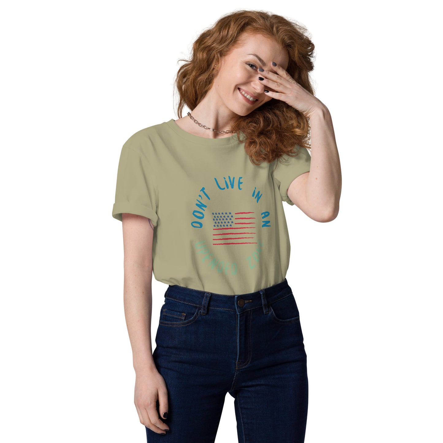 UPENDED UNISEX ORGANIC COTTON T-SHIRT DON'T LIVE IN AN UPENDED ZONE