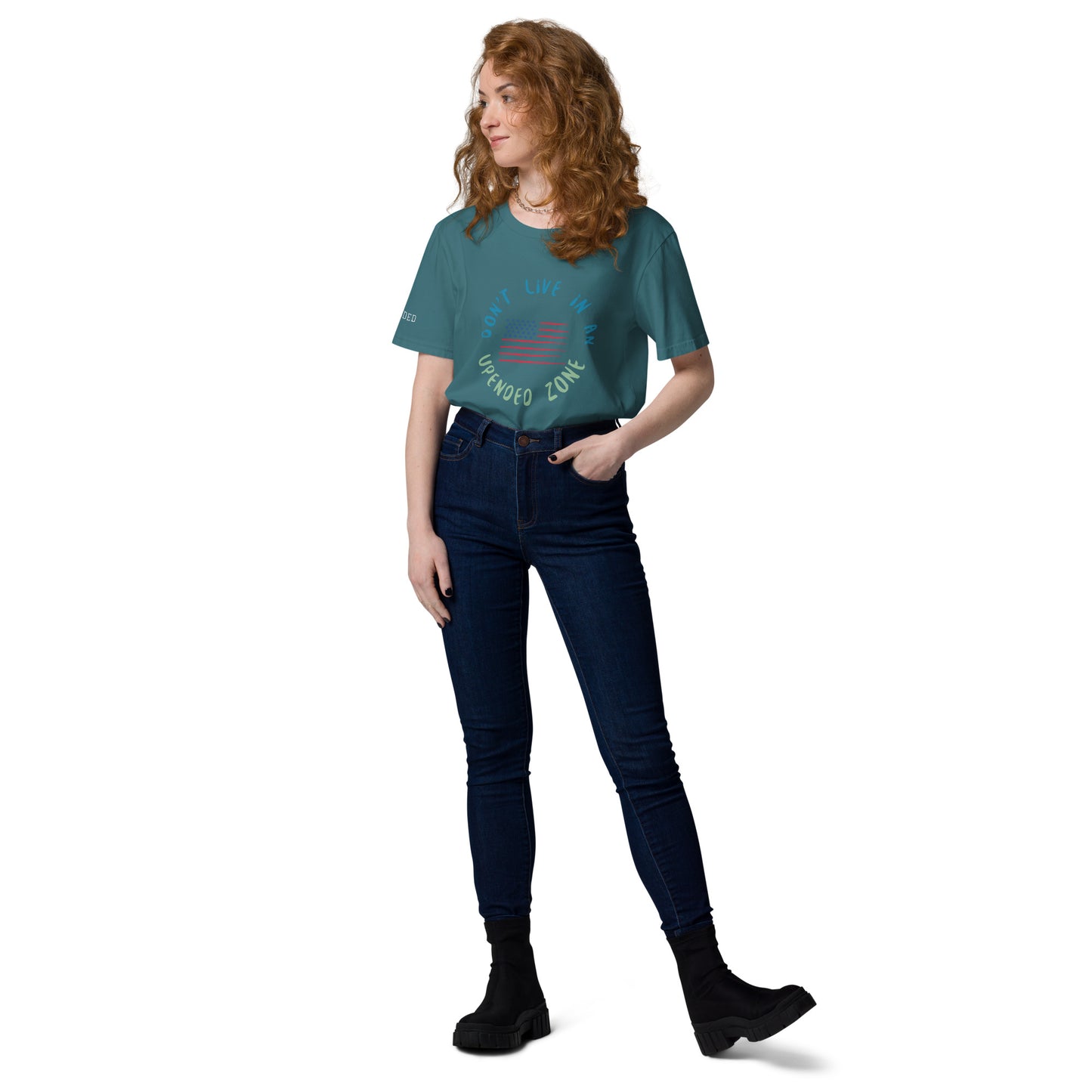 UPENDED UNISEX ORGANIC COTTON T-SHIRT DON'T LIVE IN AN UPENDED ZONE