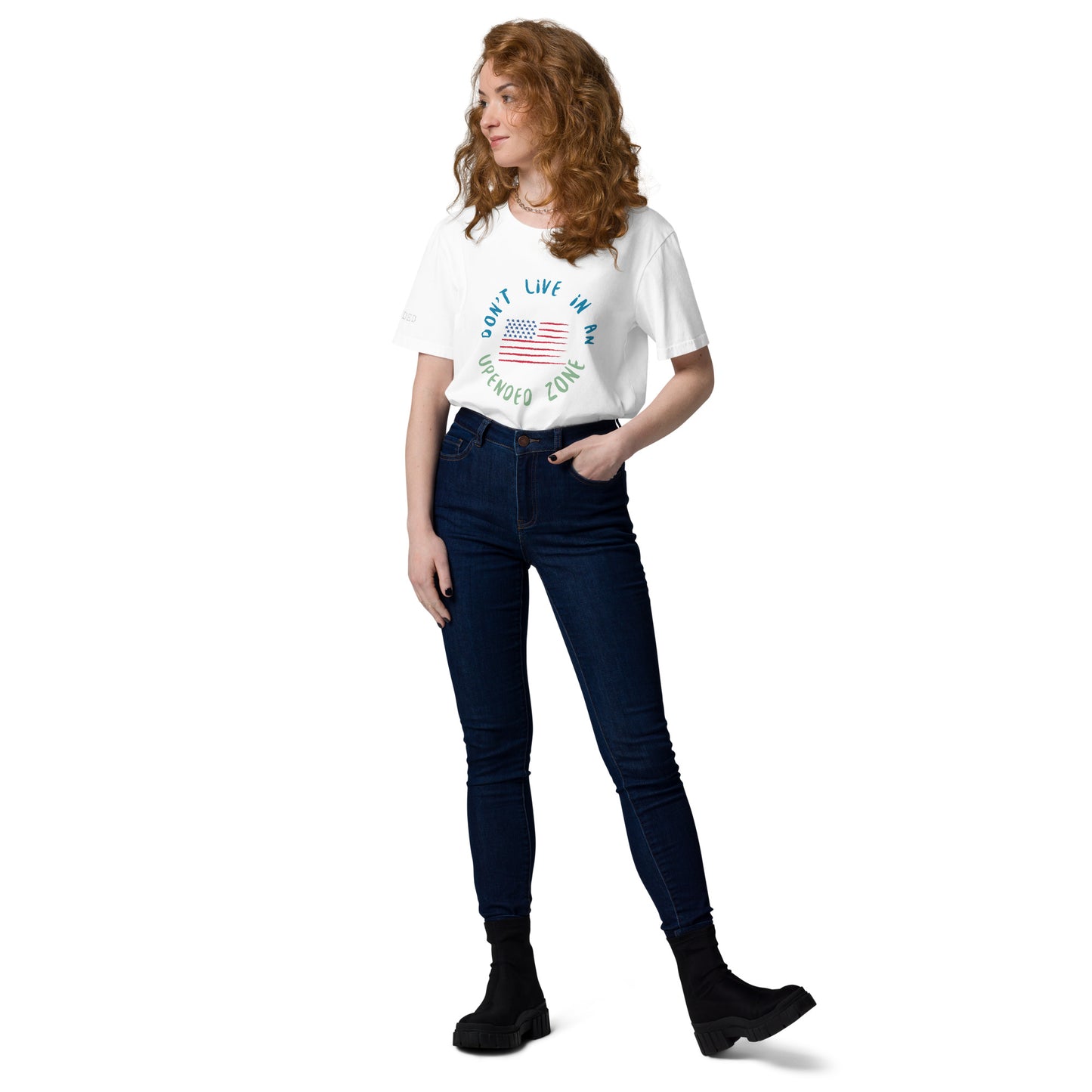 UPENDED UNISEX ORGANIC COTTON T-SHIRT DON'T LIVE IN AN UPENDED ZONE